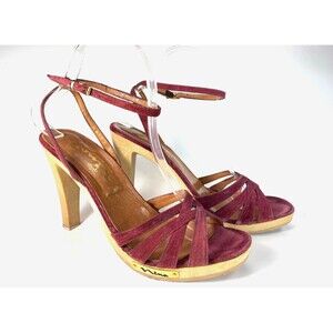 Vtg Nina Maroon Suede Heel Sandals Stilettos Straps 8.5 M Spain Party Cocktail